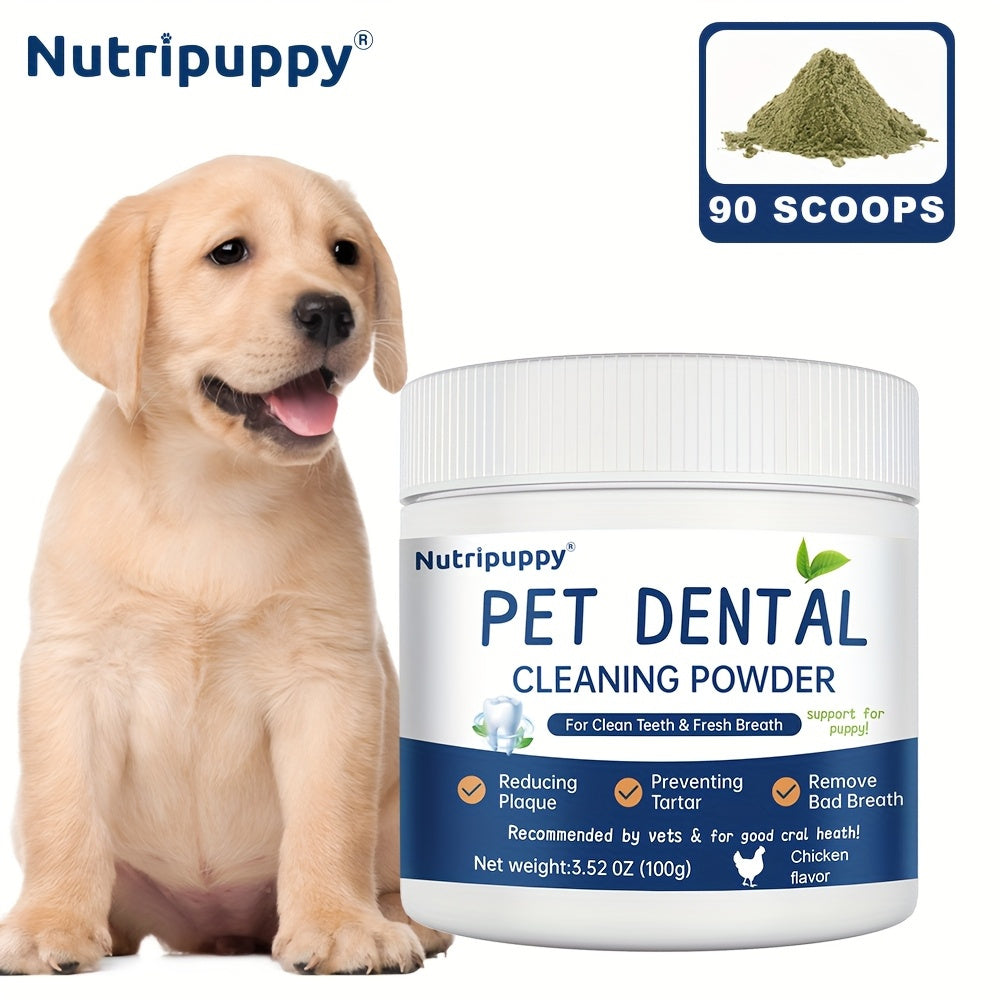 Dog Dental Powder 100g, Chicken Flavor Sprinkle-on-Food Tooth Cleaning Powder for Canine Oral Care and Fresh Breath Routines at Home