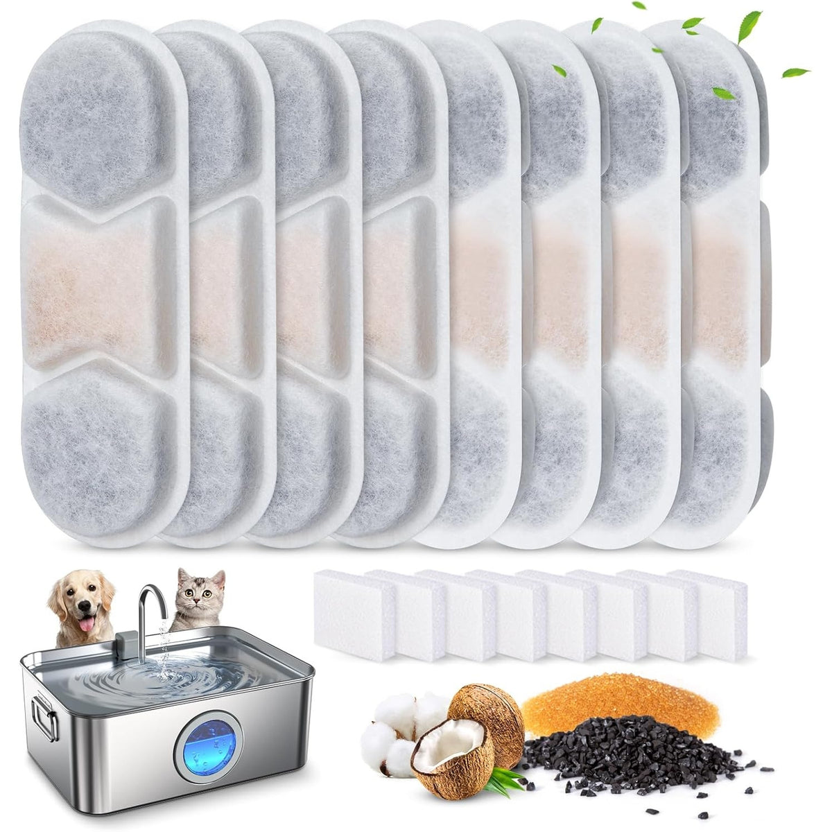 Dog Water Fountain Replacement Filters for IDEAZOOS 7L and 12L Stainless Steel Pet Fountains, 6-Set Refill Pack for Everyday Maintenance