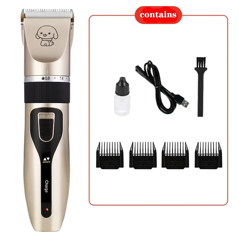 Electric Dog Grooming Clippers, Low-Noise USB Rechargeable Pet Hair Trimmer for Dogs and Cats, Golden or Red with 12-Piece Set Options