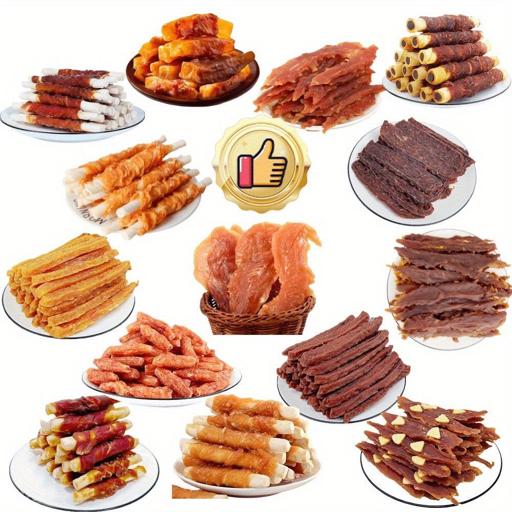 Dog Treat Assortment with Chicken Jerky and Wrapped Chew Selections, Combination 1–6 Options for Medium and Large Dogs, Supervised Snack and Reward Time