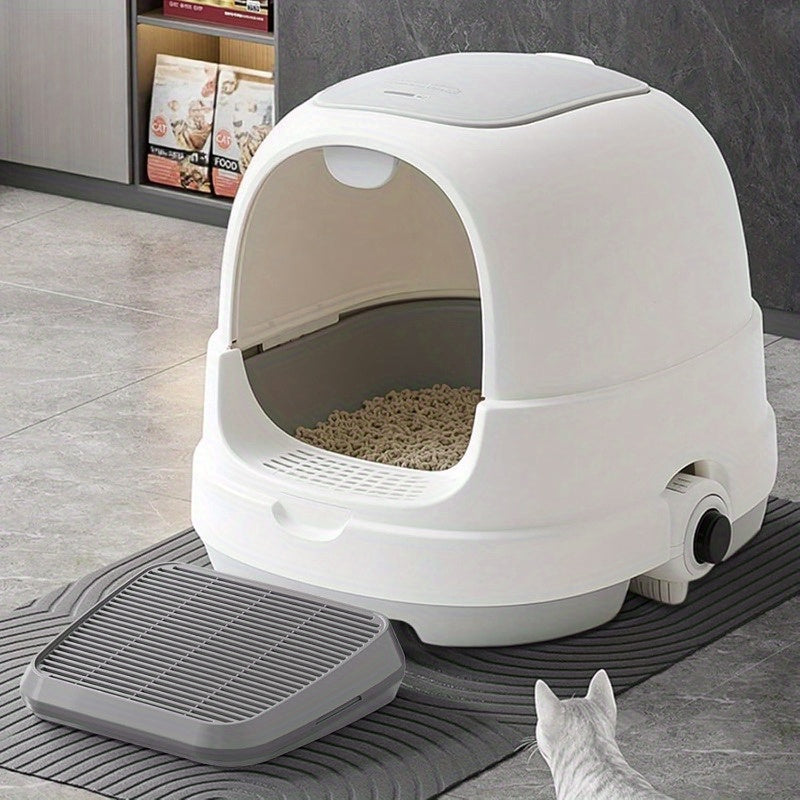 Cat Litter Box Ramp with Removable Trapping Grid, Dark Gray ABS Litter Collection Step, Washable Non-Slip Tray for Indoor Cat Cleanup
