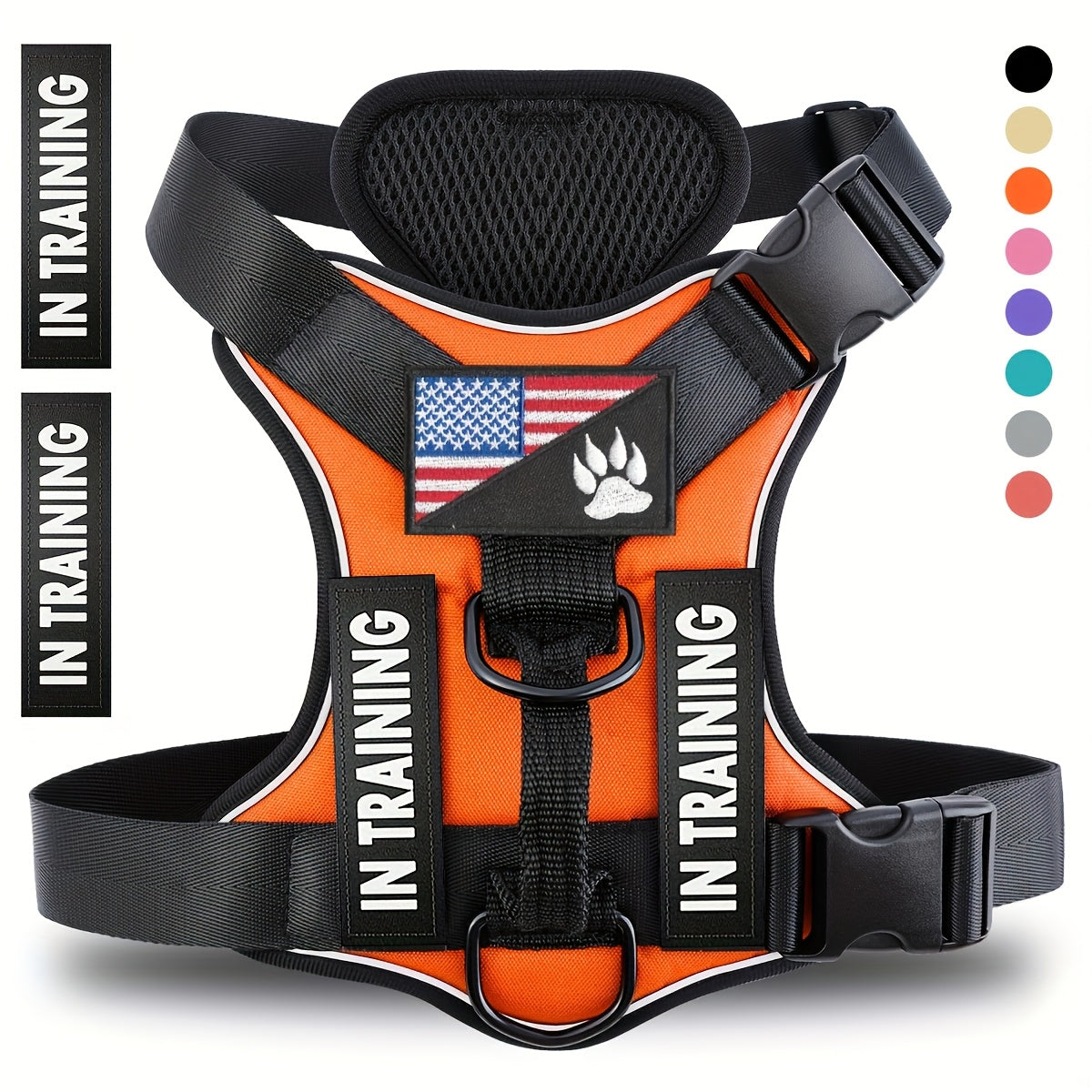 Dog Harness with Patches Set, Adjustable Reflective Mesh-Lined Vest with Control Handle and 5 Patches, XS-XL for Daily Walking, Running and Training