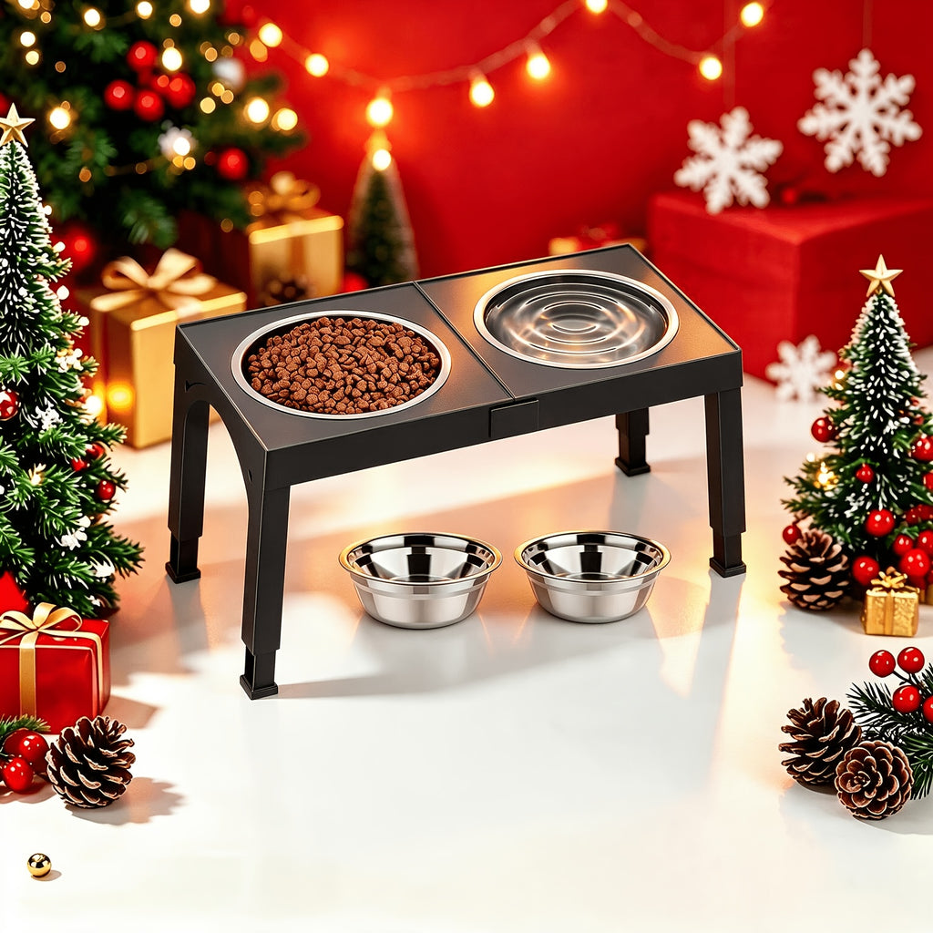 Foldable Elevated Dog Bowls with Height Adjustable Stand for Large Dogs, Raised Food and Water Feeding Station with Stainless Steel Bowl Options