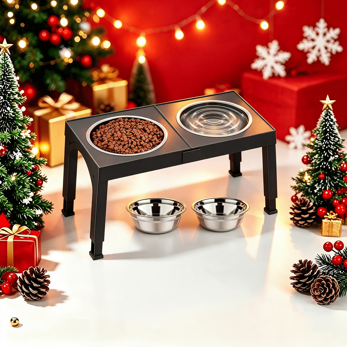 Foldable Elevated Dog Bowls with Height Adjustable Stand for Large Dogs, Raised Food and Water Feeding Station with Stainless Steel Bowl Options