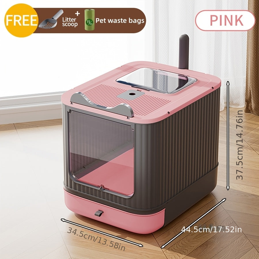 Extra Large Cat Litter Box with Front-Loading Drawer, 4-in-1 Enclosed Double-Door Cat Toilet with Top Cover, Scoop and Carbon Bag