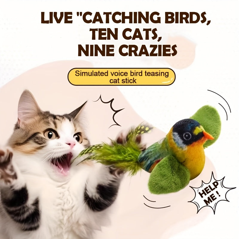 Chirping Bird Cat Toys, 2-Pack Feather Kicker Toys with Pet Herb for Interactive Hunting Play, Kitten and Adult Cat Enrichment, Random Colors