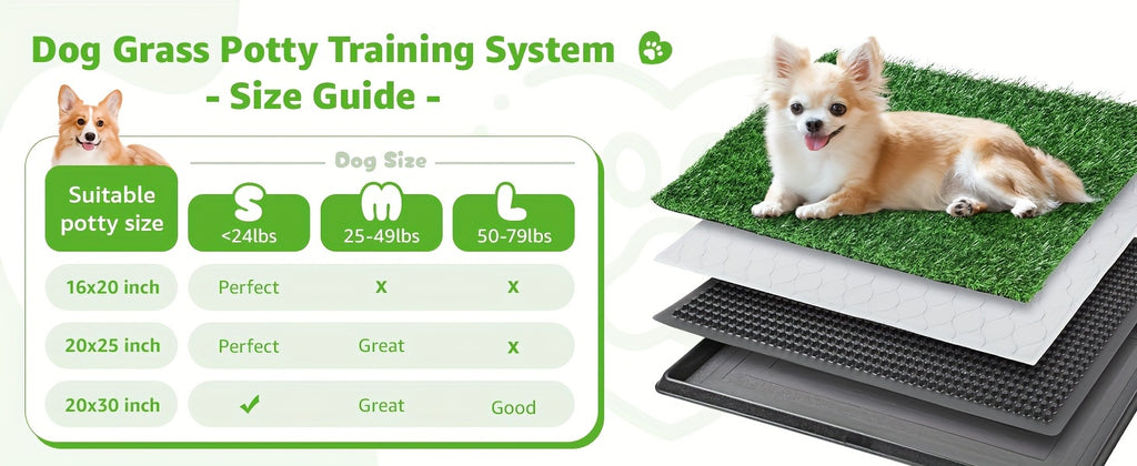 Indoor Dog Potty with Artificial Grass, Washable Puppy Pee Pad and Tray, Portable Toilet System for Small Dogs Under 20 lbs, 20 x 25 or 20 x 30 Inches