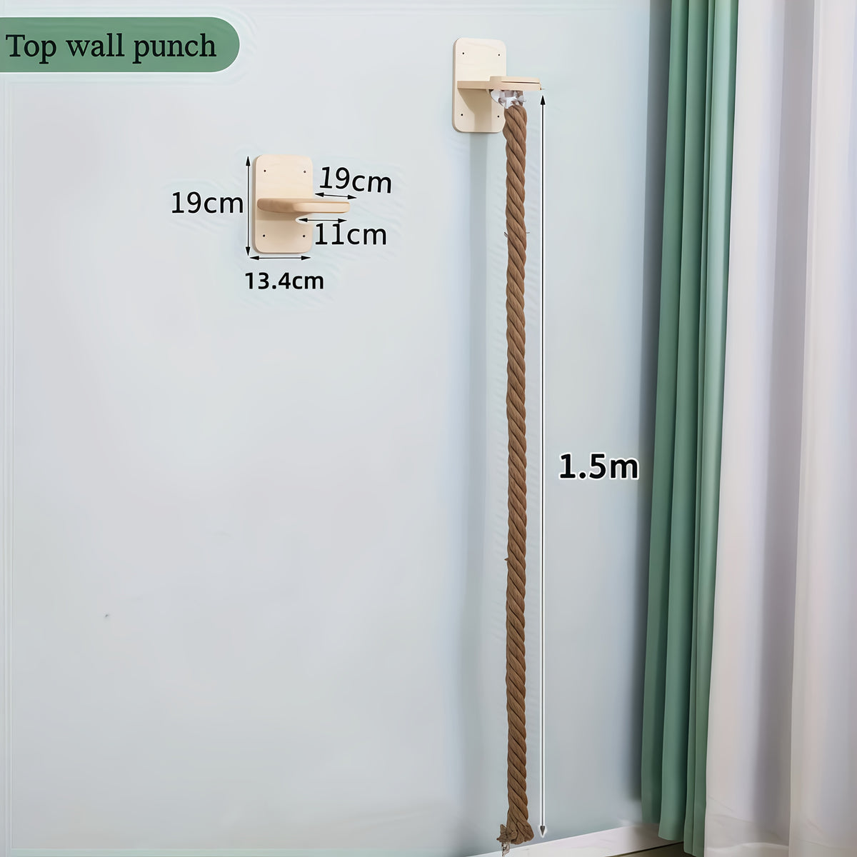 Cat Climbing Rope with Wall Platform, 60 Inch Hemp Rope Wall-Mounted Cat Climber for Indoor Scratching, Vertical Play and Space-Saving Pet Furniture
