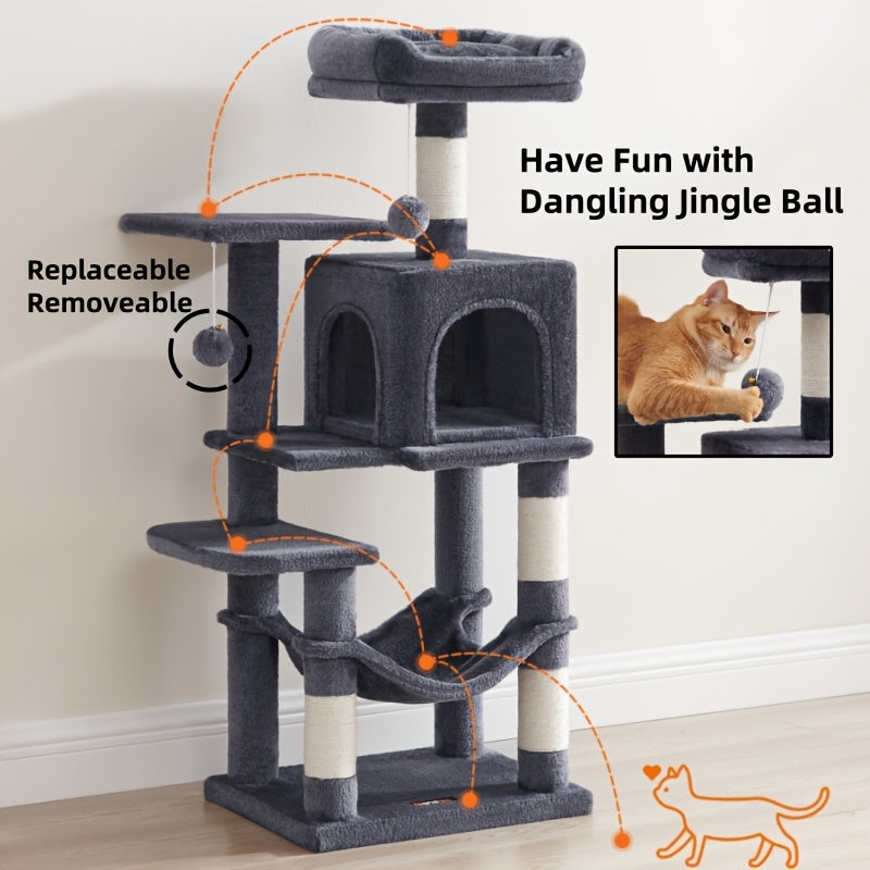 Multi-Level Cat Condo Tower with Cave and Plush Hammock, Sisal Scratching Features and Perches for Indoor Rest and Play, 44 66 or 79 Inch Options