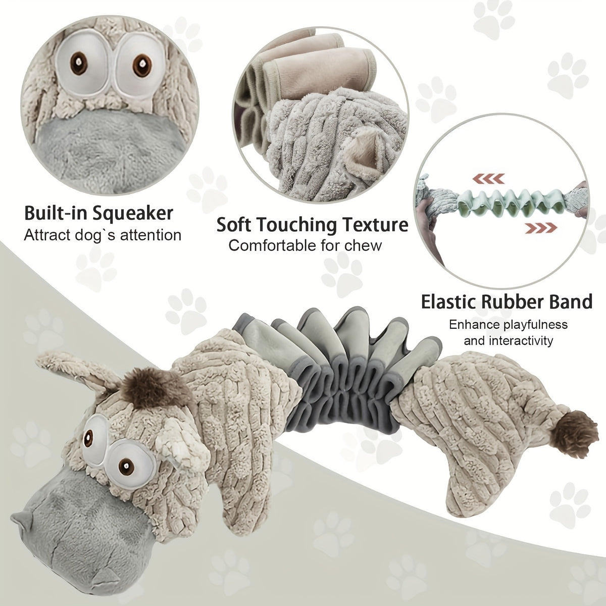 Donkey Plush Dog Toy for Small and Medium Dogs, Soft Stretch Animal Toy with Pull Rope or Long Stretch Options for Supervised Indoor Play