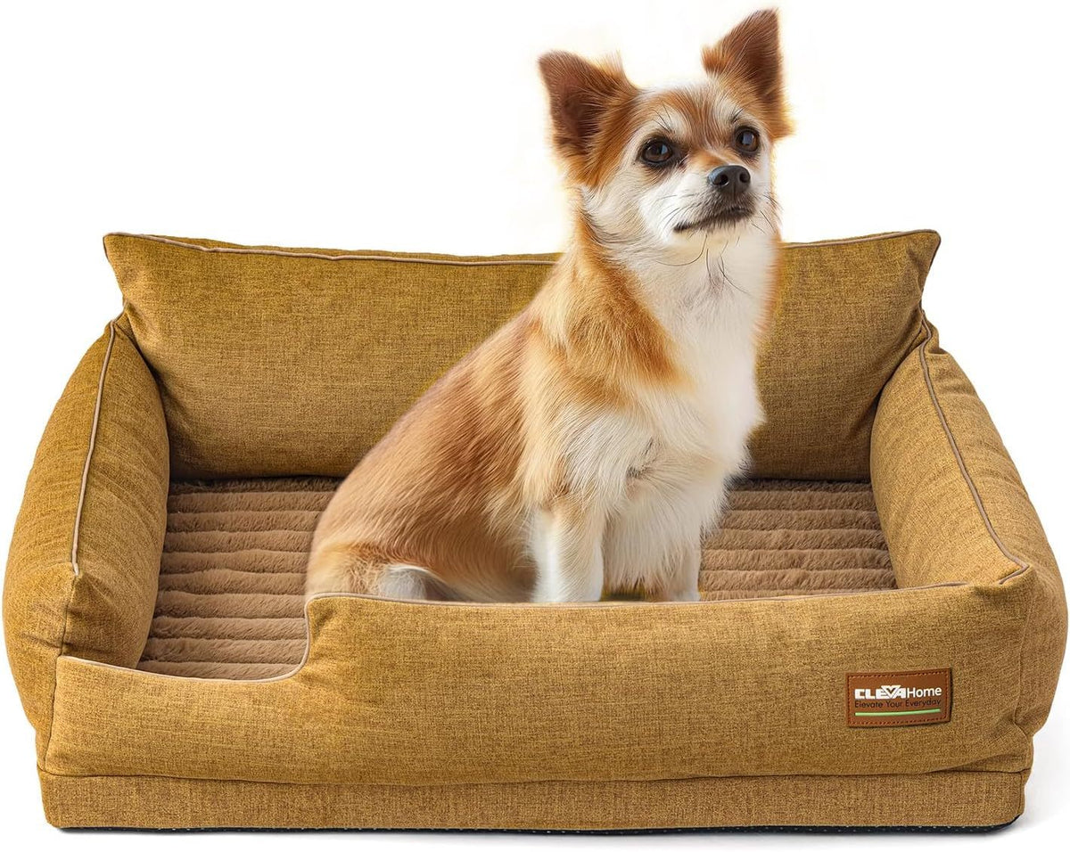 Dog Bed with Removable Bolsters, Egg Crate Foam Pet Sofa with Machine Washable Cover and Non-Slip Bottom, M L XL Sizes in Three Color Options