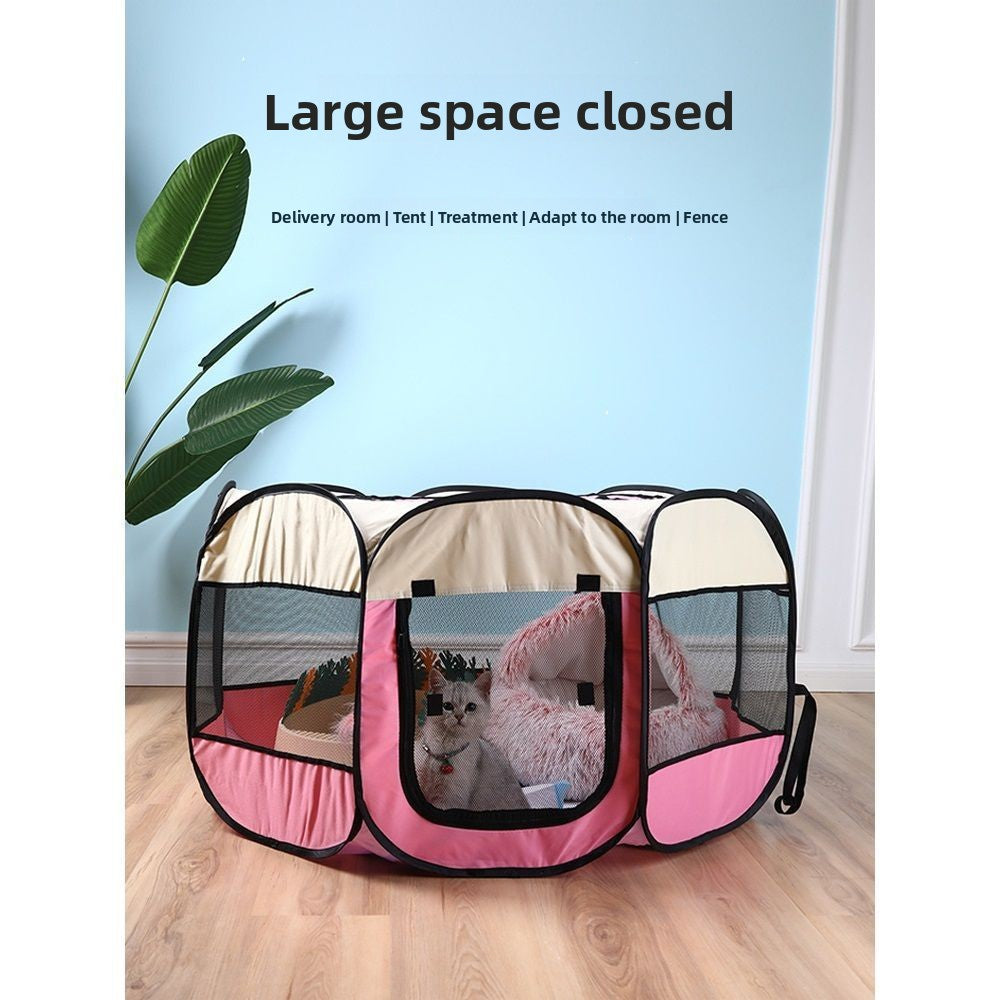 Mesh Pet Playpen for Cats and Puppies, Small 29 x 29 x 17 Inch Octagonal Enclosure with Paw Print Panels and Mesh Door, Seven Color Options