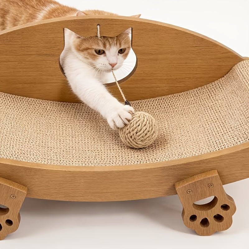 Sisal Cat Scratcher Sofa with Toy Balls, Indoor Cat Scratching Bed and Lounge Chair for Daily Claw Scratching, Play and Rest, S or L