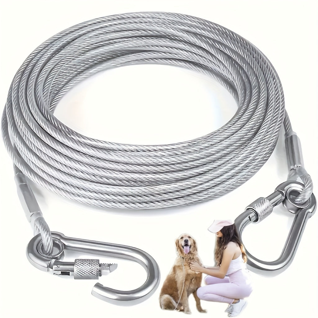 Reflective Dog Tie Out Rope with Stainless Steel Swivel Spring Hook, Outdoor Yard and Camping Lead for Supervised Use, Two Listed Length Options