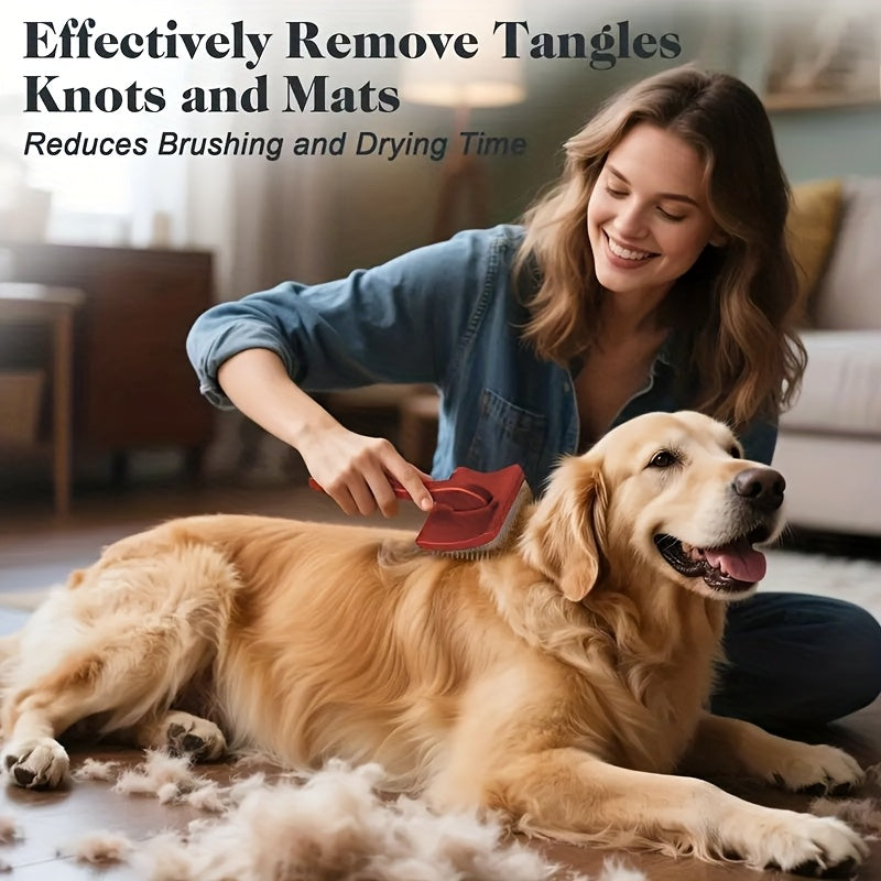 Dog Slicker Brush Set with Extra-Long Pins and Ergonomic Red Handle for Goldendoodles, Labradoodles and Poodles, Thick Coat Grooming and Loose Fur Care