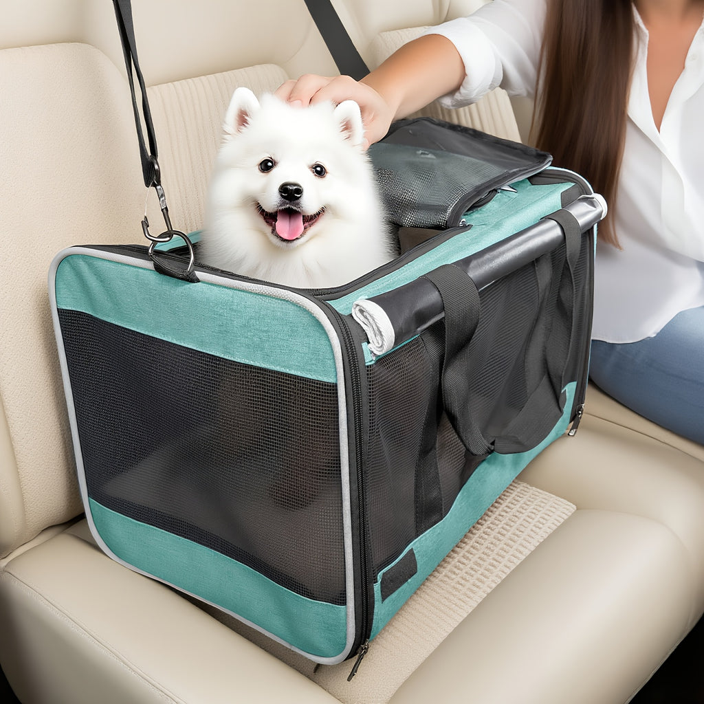 Cat Carrier Travel Set for Cats and Small Dogs, Soft-Sided Breathable Collapsible Pet Bag with Bowl, Collar or Pet Glove Bundle Options