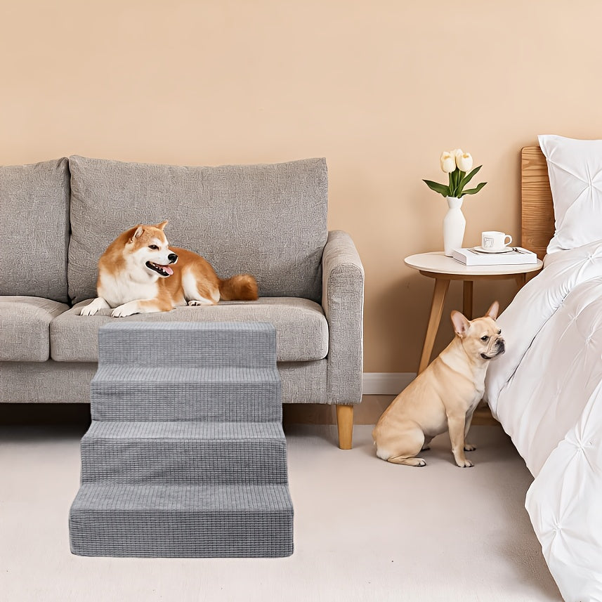 Dog Stairs with Non-Slip Steps, 4-Step Pet Ladder with Removable Washable Component for Small Dogs to Reach Suitable Beds, Couches and Sofas