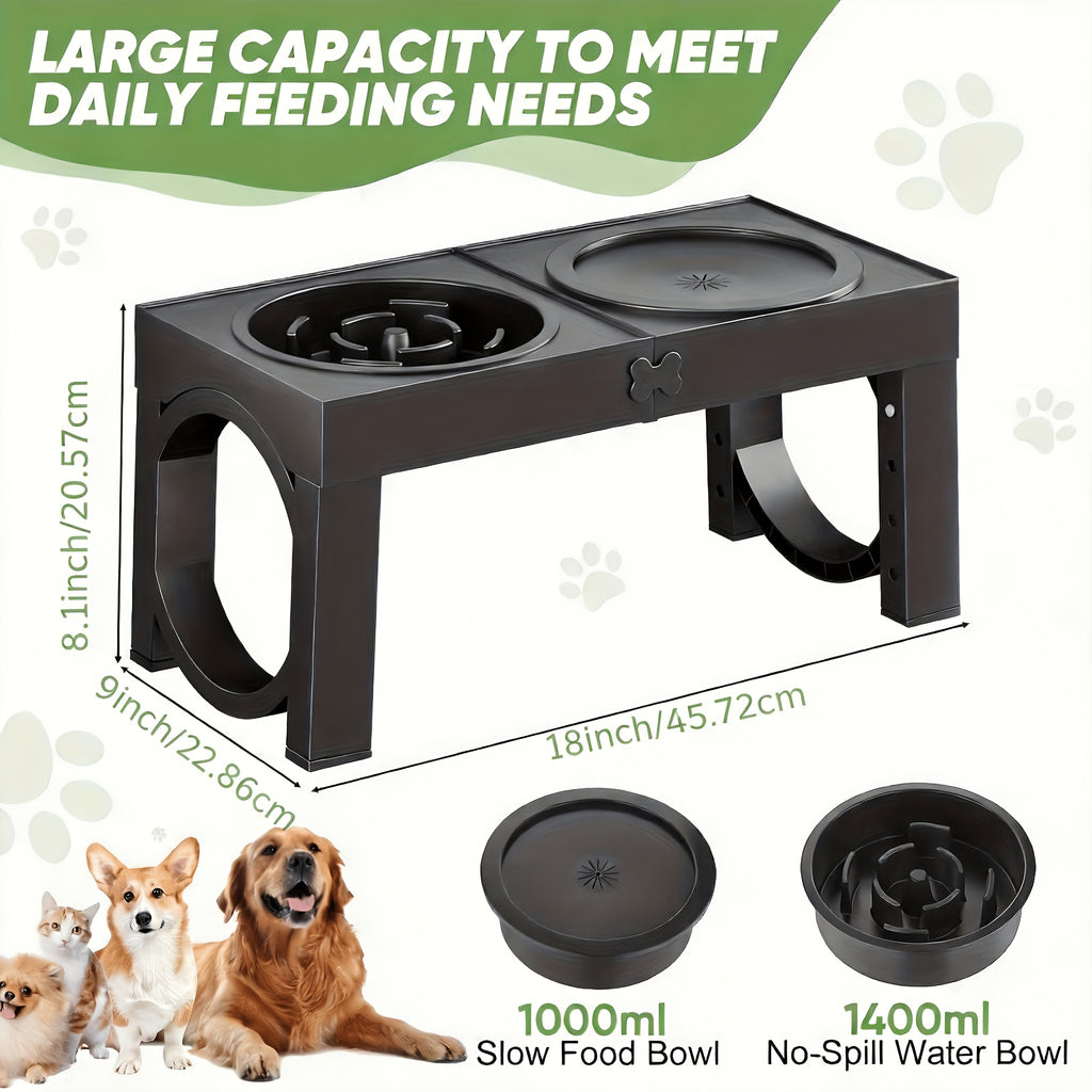 Foldable Elevated Dog Bowls with Height Adjustable Stand for Large Dogs, Raised Food and Water Feeding Station with Stainless Steel Bowl Options
