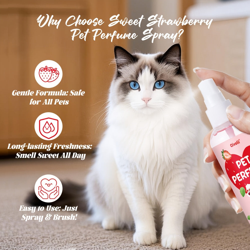 Dog Perfume Spray with Sweet Strawberry Scent, 100ml Pet Cologne and Deodorizing Mist for Label-Directed Coat and Bedding Freshening
