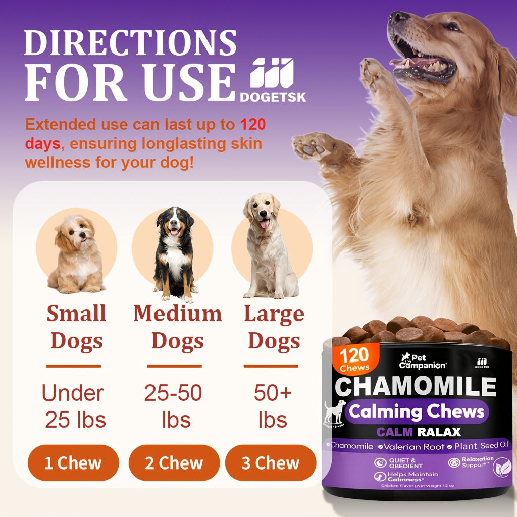 L-Theanine Dog Calming Chews, 120 Chicken-Flavored Soft Chewable Tablets for Daily Relaxation and Emotional Balance Support, 1 Bottle
