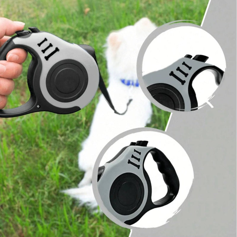 10ft Retractable Dog Leash with Ergonomic Handle, Nylon Walking Lead with Colorful Bone Design and 4 Bells for Small and Medium Dogs