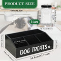 Dog Treat Storage Organizer with 3 Clear Jars and Scoop, Solid Wood Farmhouse Pet Snack Station with Compartments for Cat and Dog Supplies