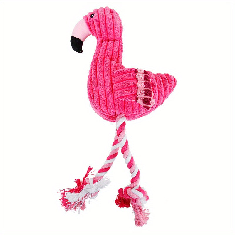 Flamingo Squeaky Dog Toy with Plush and Rope Design for Small, Medium and Large Dogs, Cartoon Pet Toy for Supervised Indoor Play and Gentle Tug