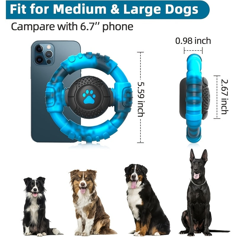 Steering Wheel Dog Chew Toy with Squeaker, Textured Rubber Ring for Large Dogs, Blue or Purple Interactive Fetch Toy for Supervised Play