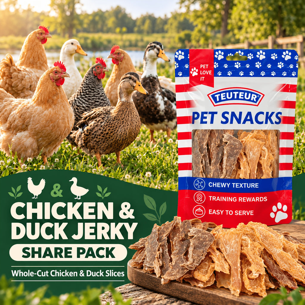 Dog Jerky Treats Chicken and Duck Mix 100g, 100% Real Meat High Protein Training Snacks for Small, Medium and Large Dogs, Long-Lasting Chews for Puppies and Adults