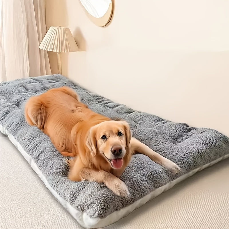 Plush Dog Sofa Bed in Grey, Thickened Soft Polyester Rectangular Pet Sleeping Pad for Dogs and Cats, Cozy Home Lounging and Crate Mat Use