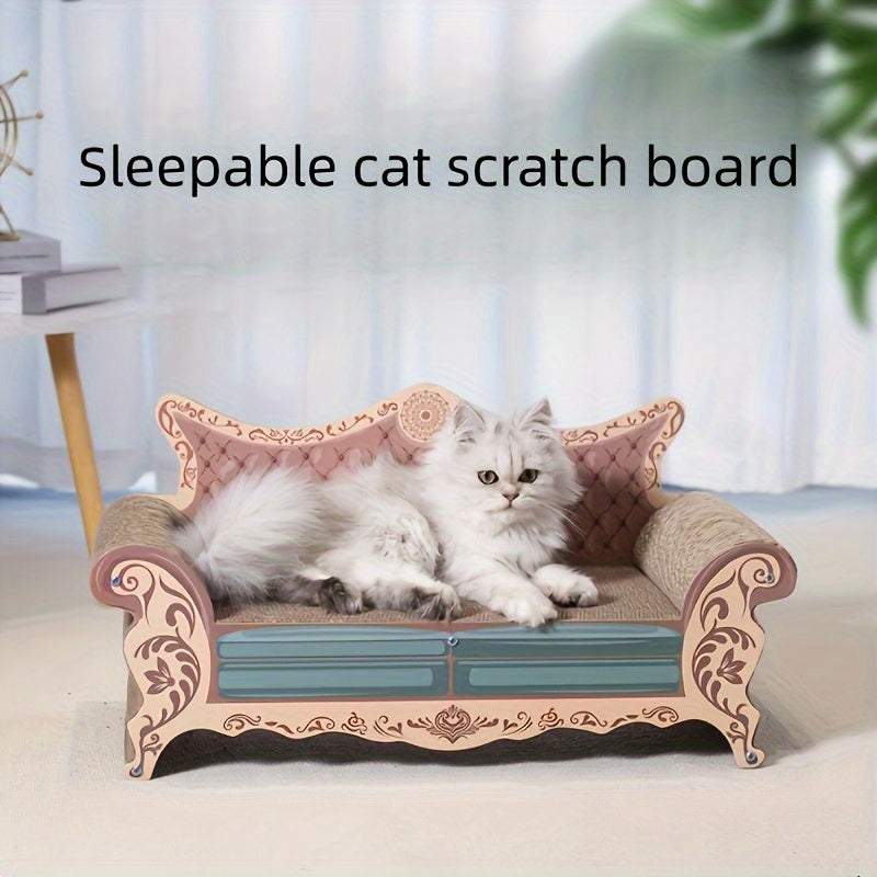 Cat Scratcher Chaise Lounge, L-Shaped Scratching Board and Sofa-Style Cat Bed for Indoor Scratching, Stretching and Everyday Rest