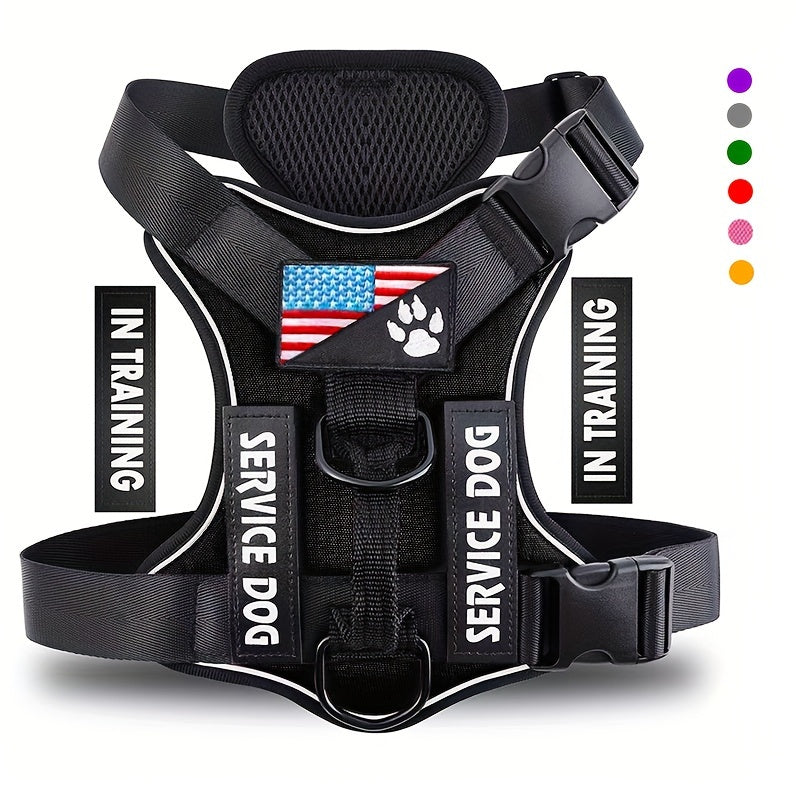 Dog Harness Vest with 5 Patches, Adjustable Reflective Oxford Walking Gear with Soft Mesh Lining for Small Medium Large Dogs, XS to XL