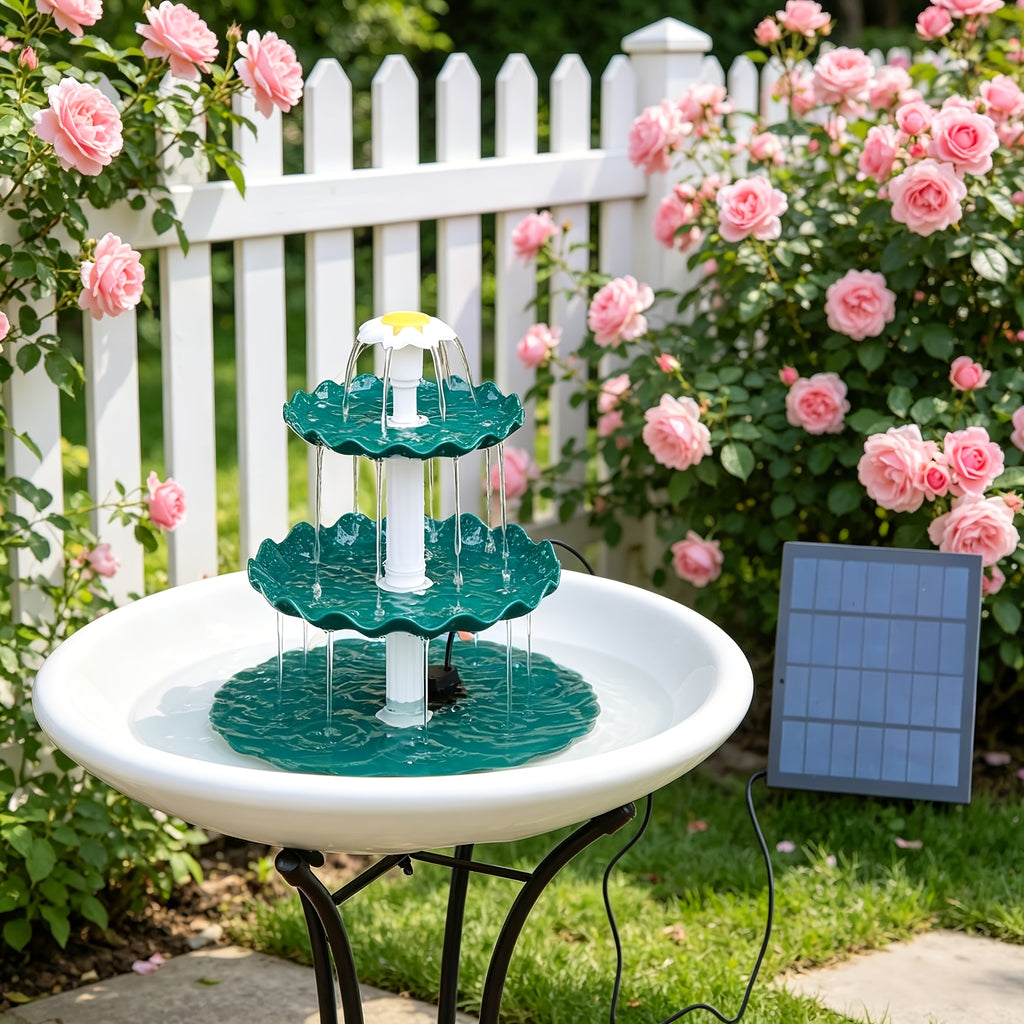 Solar Fountain Bird Bath in Light Blue, Three-Layer Flowing Water Feature for Outdoor Garden, Patio and Courtyard Decor with 3.5W Solar Power