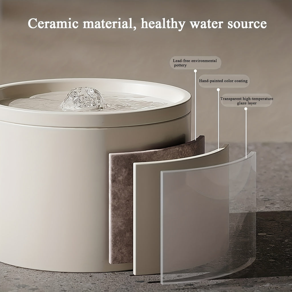 Ceramic Cat Water Fountain 1L, Quiet Automatic Indoor Pet Drinking Dispenser in Black or White for Cats and Dogs, Filters Sold Separately