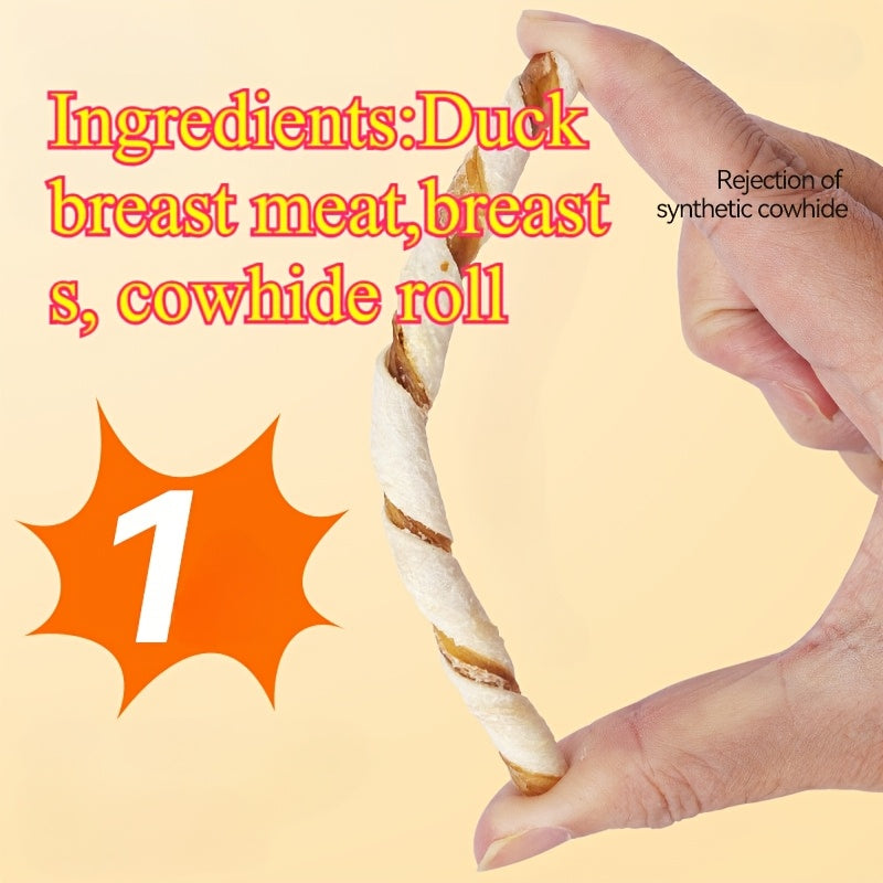 Rawhide Dog Treat Sticks with Chicken and Duck Options, Meat-Wrapped Cowhide Chews for Supervised Chewing, Everyday Rewards and Dog Gift Baskets