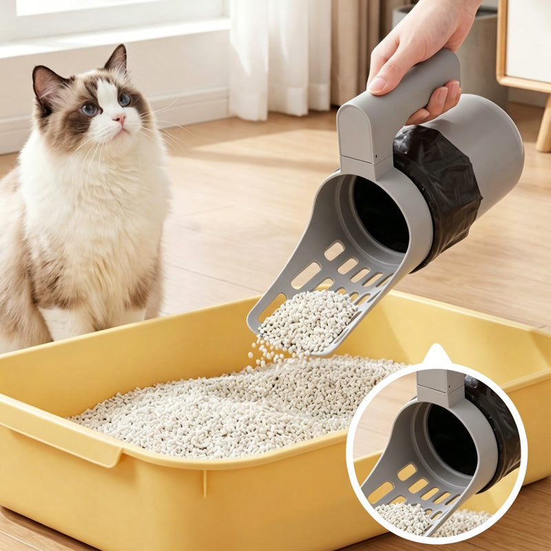 Large Capacity Cat Litter Scoop Set with 3 Garbage Bags, Durable Plastic Scooper with Ergonomic Handle and Easy-Clean Design for Daily Litter Box Care