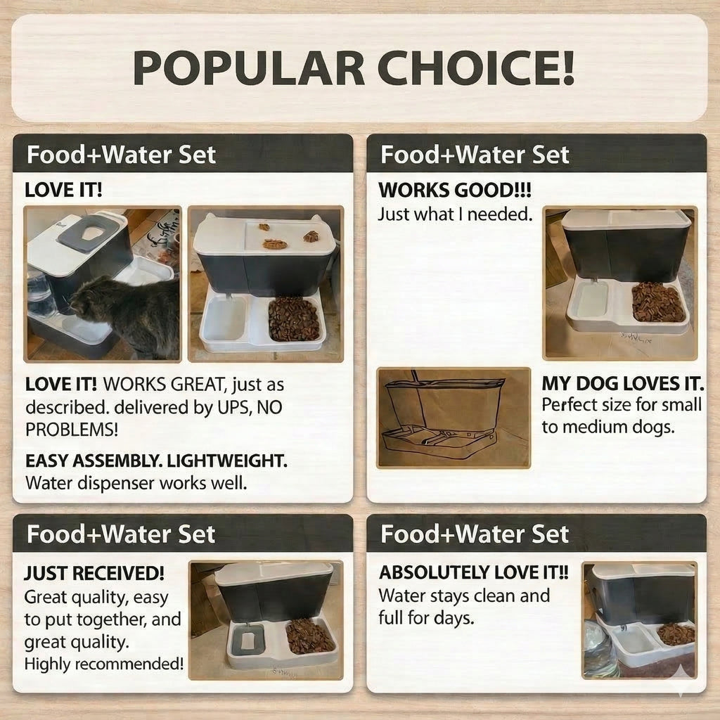Gravity Dog Feeder and Waterer Set with 2.8L Food Storage and 1L Water Tank, Visible Kibble Container and Dual Bowl Base for Indoor Daily Feeding