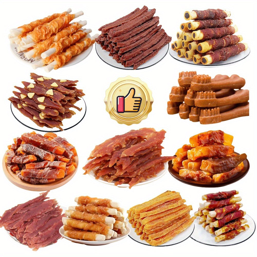 Dog Chew Treats Duo Packs, Chicken and Duck Jerky with Beef Chew Stick Options for Supervised Training Rewards, Everyday Snacks and Dog Gift Baskets