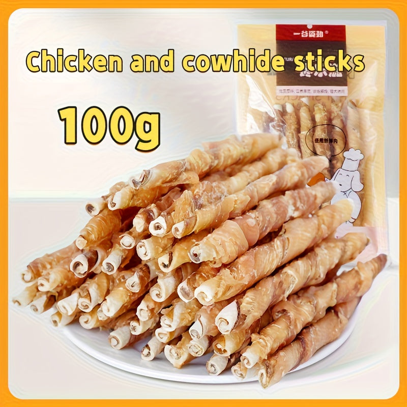 Rawhide Dog Treat Sticks with Chicken and Duck Options, Meat-Wrapped Cowhide Chews for Supervised Chewing, Everyday Rewards and Dog Gift Baskets