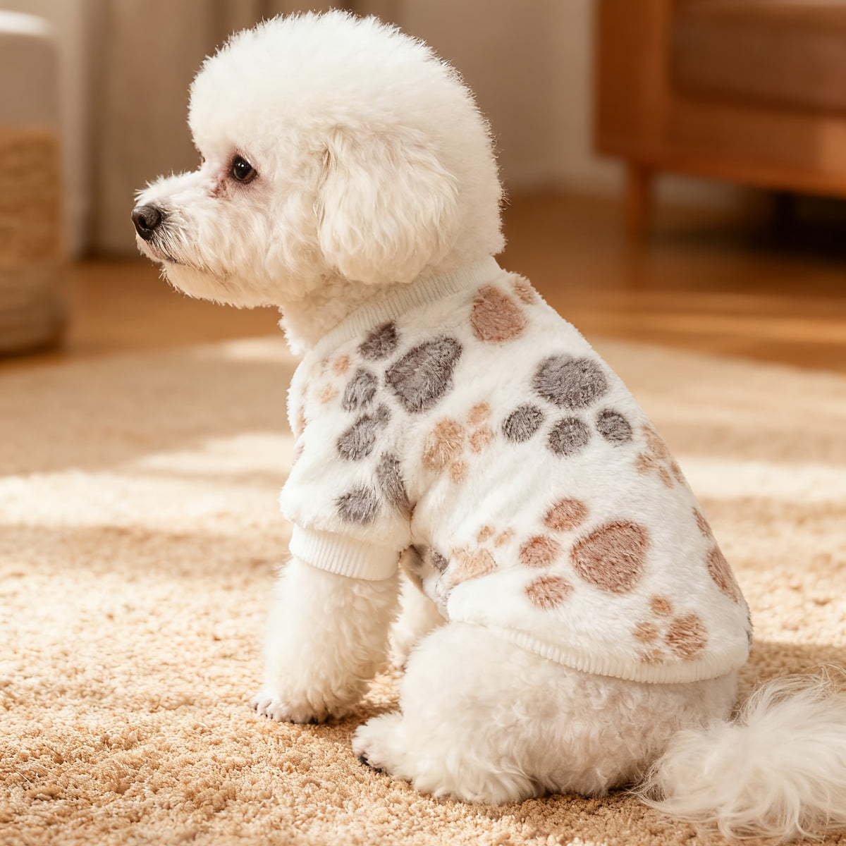 Warm Winter Dog Sweater for Small Medium Dogs, Soft Paw Print Puppy Cold Weather Outfit, Cozy Pet Apparel for Chihuahua Schnauzer Teddy Breeds, XS-XXL