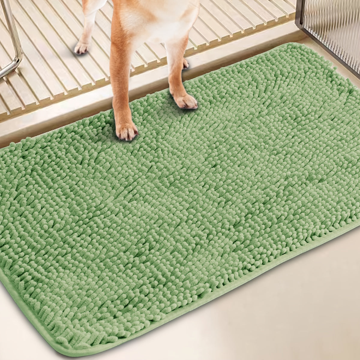 Dog Door Mat for Muddy Paws, Absorbent Microfiber Non-Slip Indoor Entryway Rug, Machine Washable Quick-Dry Pet Mat in Camel, Green or Gray
