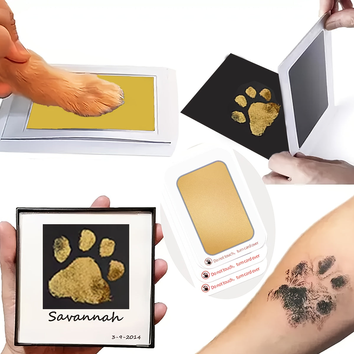 Pet Paw Print Kit in Golden Style for Dogs and Cats, Keepsake Printing Tool Set for Pet Memories and Pet Lover Gifts, 2 Boxes of 3 Sheets