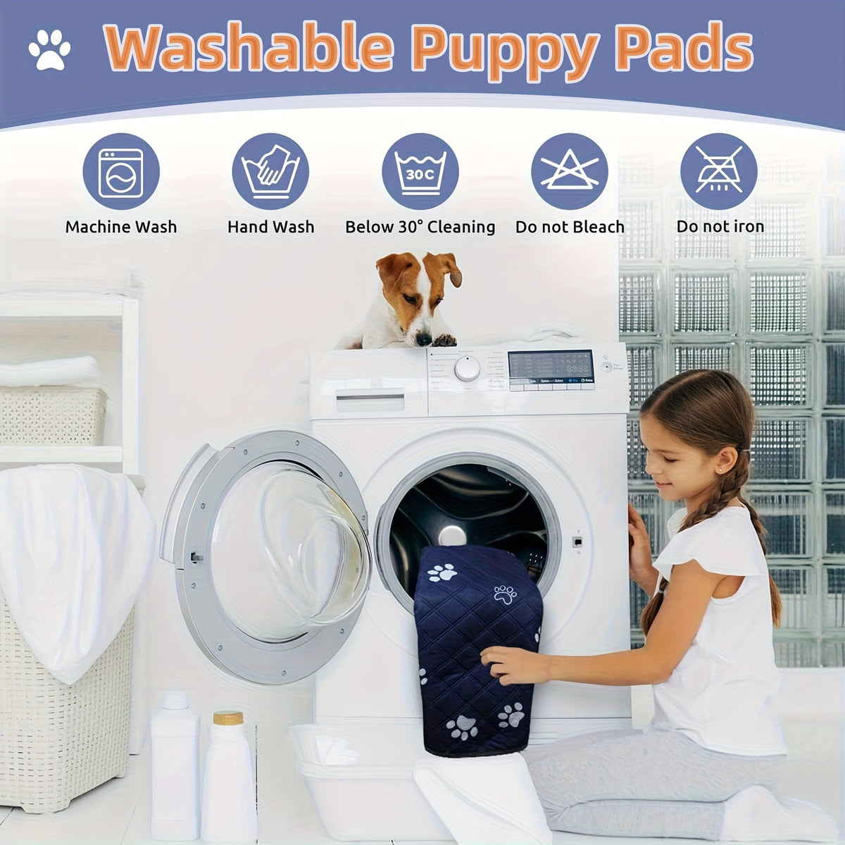 Extra Large Washable Dog Pee Pad 48 x 65 Inches, 1 Pack Reusable Non-Slip Puppy Potty Training and Whelping Mat in Blue or Grey for Home Use