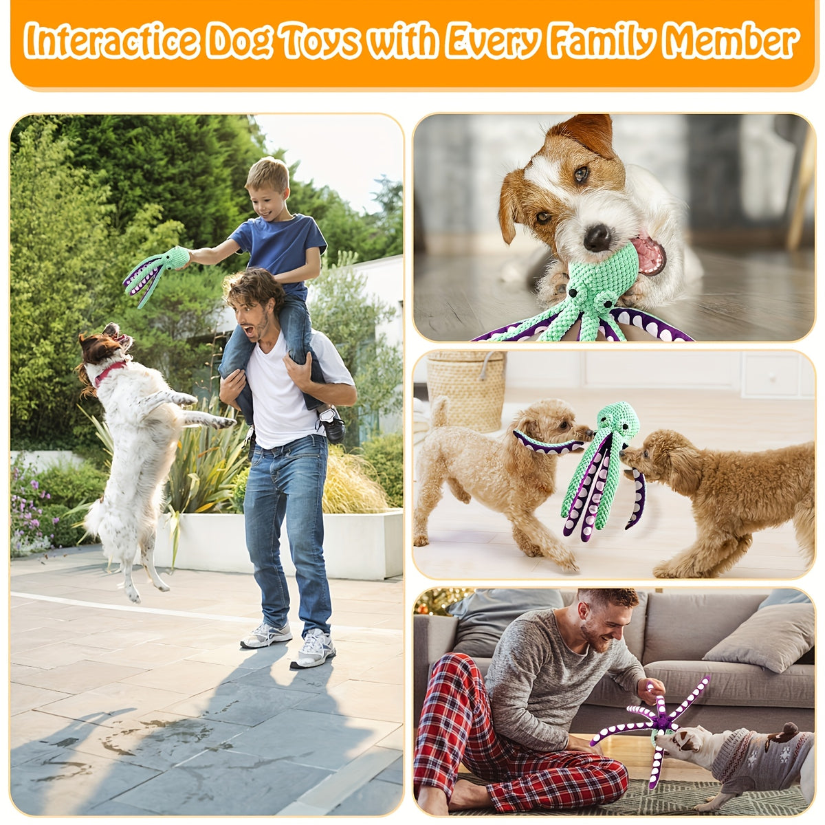 Six-Legged Octopus Dog Toy with Squeaker, Single Plush Interactive Pet Toy for Medium Dogs, Supervised Gentle Play and Dog Gift Baskets