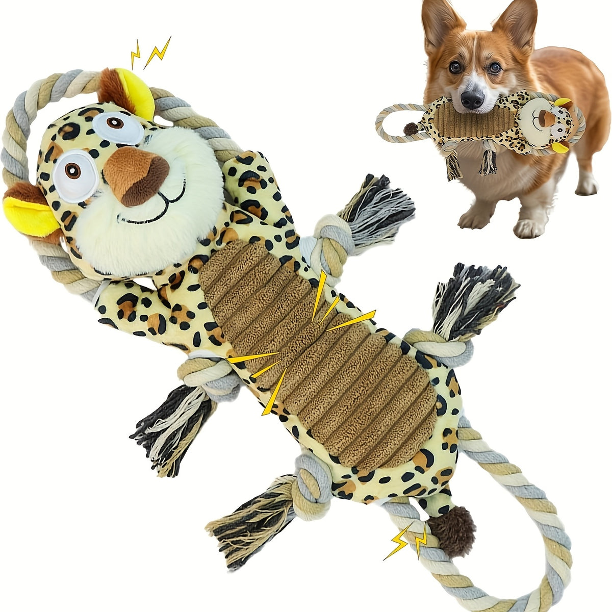 Plush Tug of War Dog Toy with Squeaker and Crinkle Paper, Animal Pull Rope and Stretch Lion Styles for Supervised Interactive Play