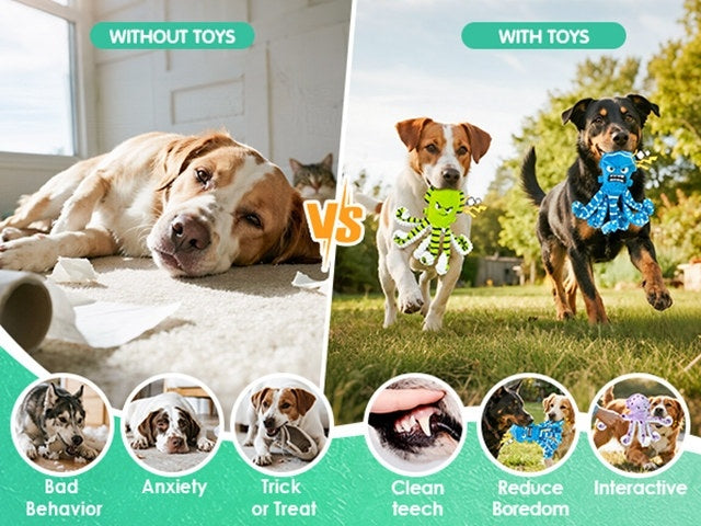 Octopus Dog Toys 3 Pack, Soft Plush Sound-Making Toy Set for Small, Medium and Large Dogs, Interactive Gentle Tug and Indoor Play