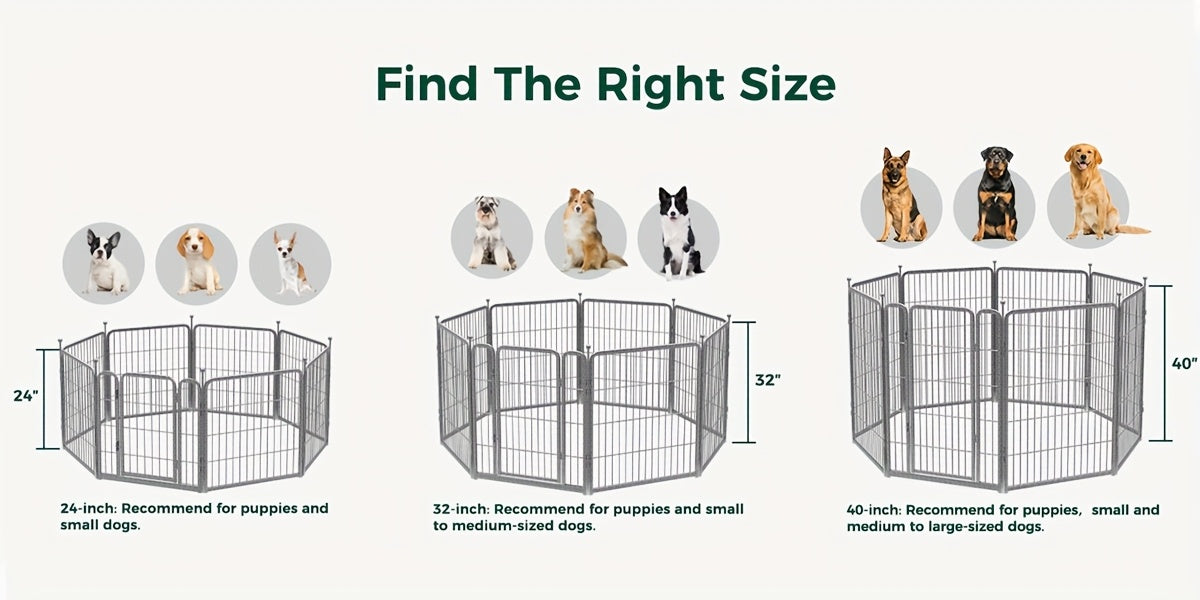 Dog Playpen 40 Inch in Silvery, Metal Pet Exercise Fence with Gate and 8, 16, 32 or 48 Panel Options for Indoor, Yard and RV Camping Use