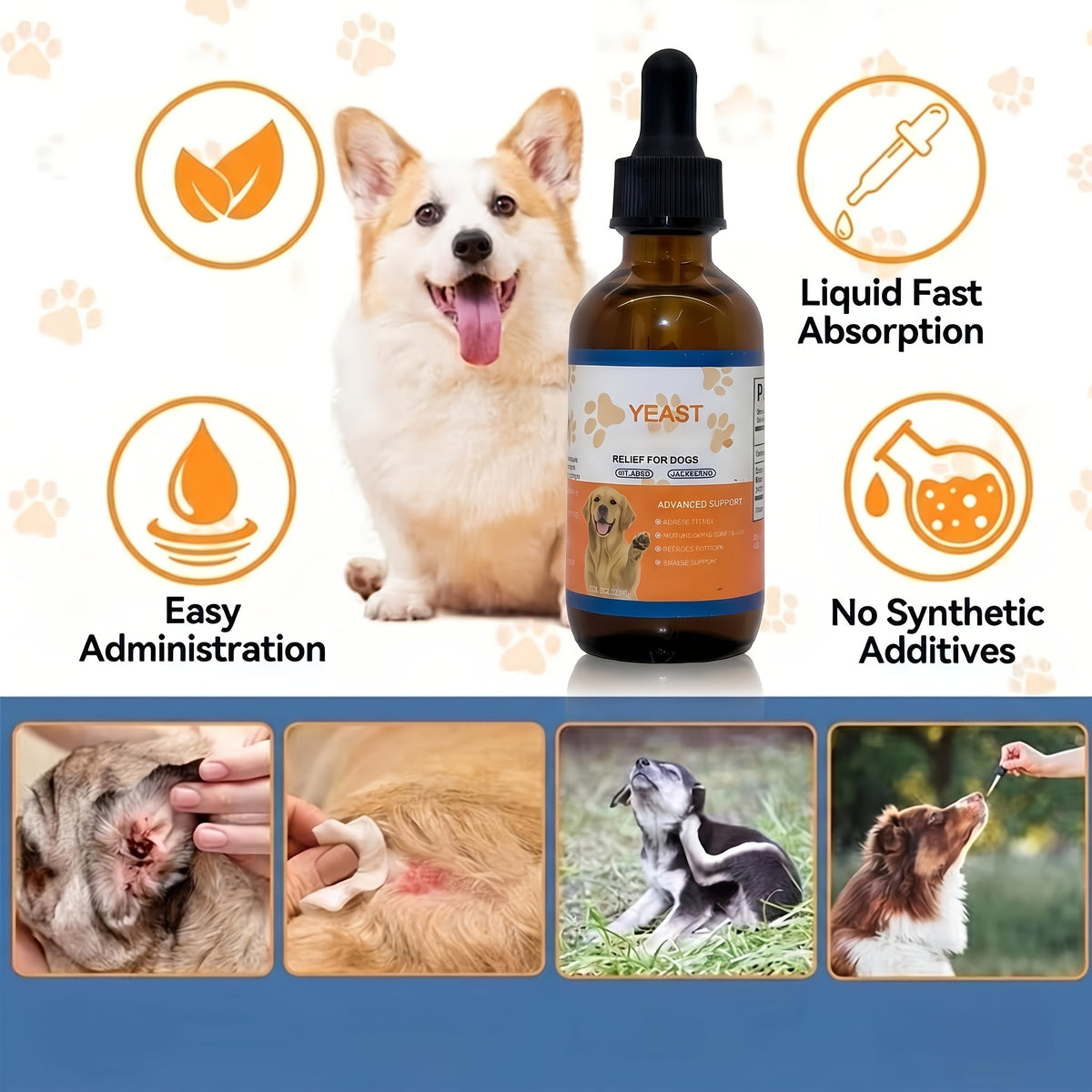 Dog Skin and Ear Support Drops 60 mL, Liquid Dietary Supplement in Dropper Bottle for Canine Wellness, Single or Two-Bottle Options