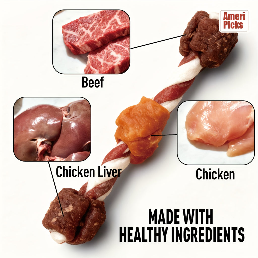 Dog Chew Kabobs with Chicken, Beef and Liver, Triple Flavor Dog Treats for Supervised Snack Time in 100g, 300g, 600g and 900g Packs