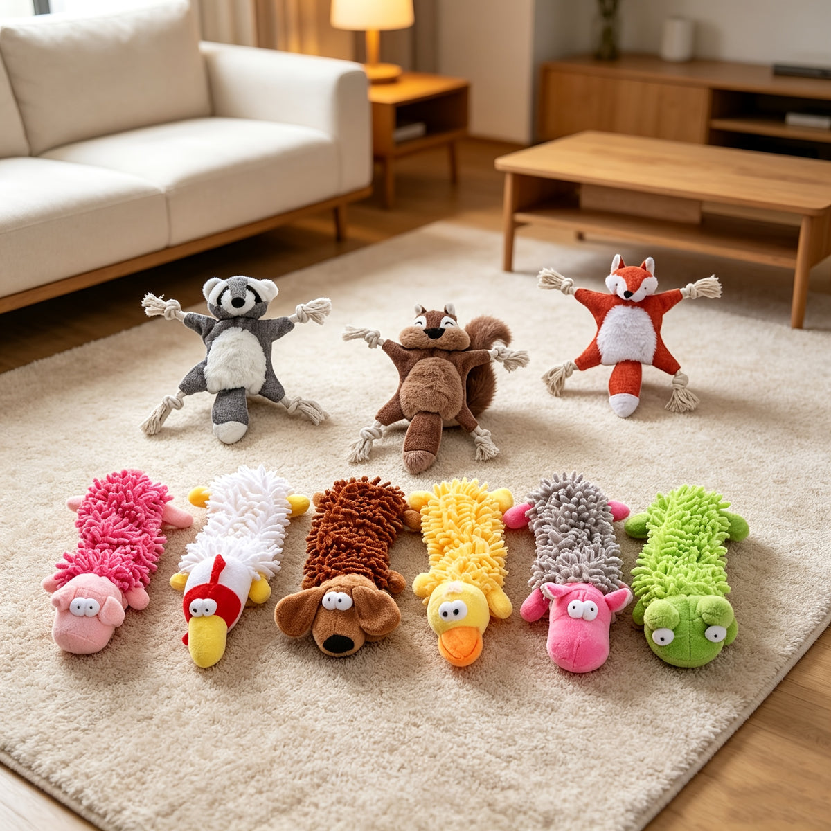 Squeaky Dog Toys 9 Pack, Stuffless Plush Set with Crinkle Sounds for Supervised Interactive Puppy Play, Toy Rotation and Dog Birthday Gifts